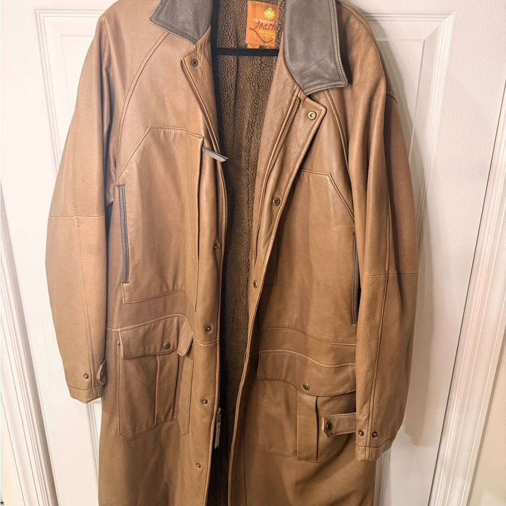 Yamaha Tan and Gray Leather Trench Coat